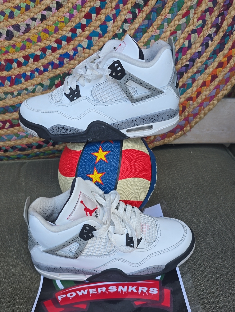 Jordan White and Gray Retro 4 Basketball Sneakers